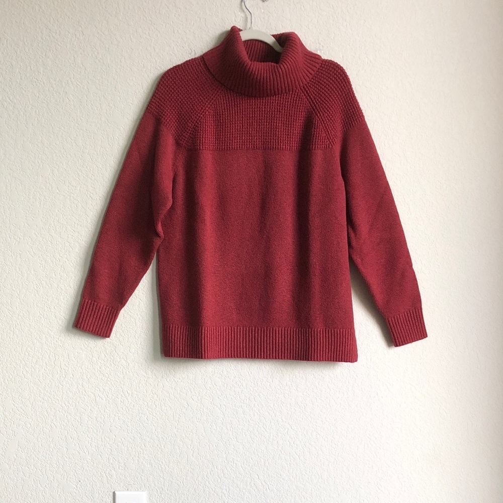 NWT LL Bean Womens Allday Turtleneck Sweater Mountain Red Partial Waffle